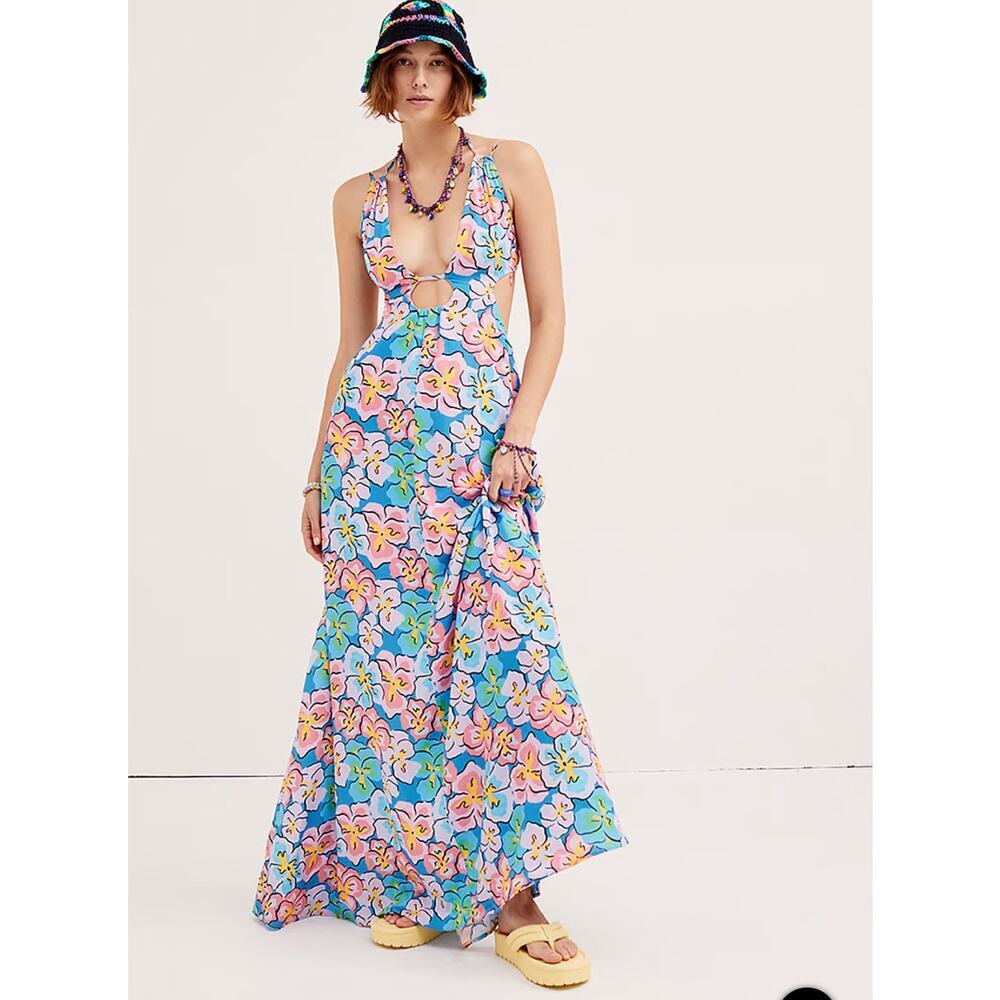 For Love & Lemons Yasmin Open-Back Floral Maxi Dress Size M